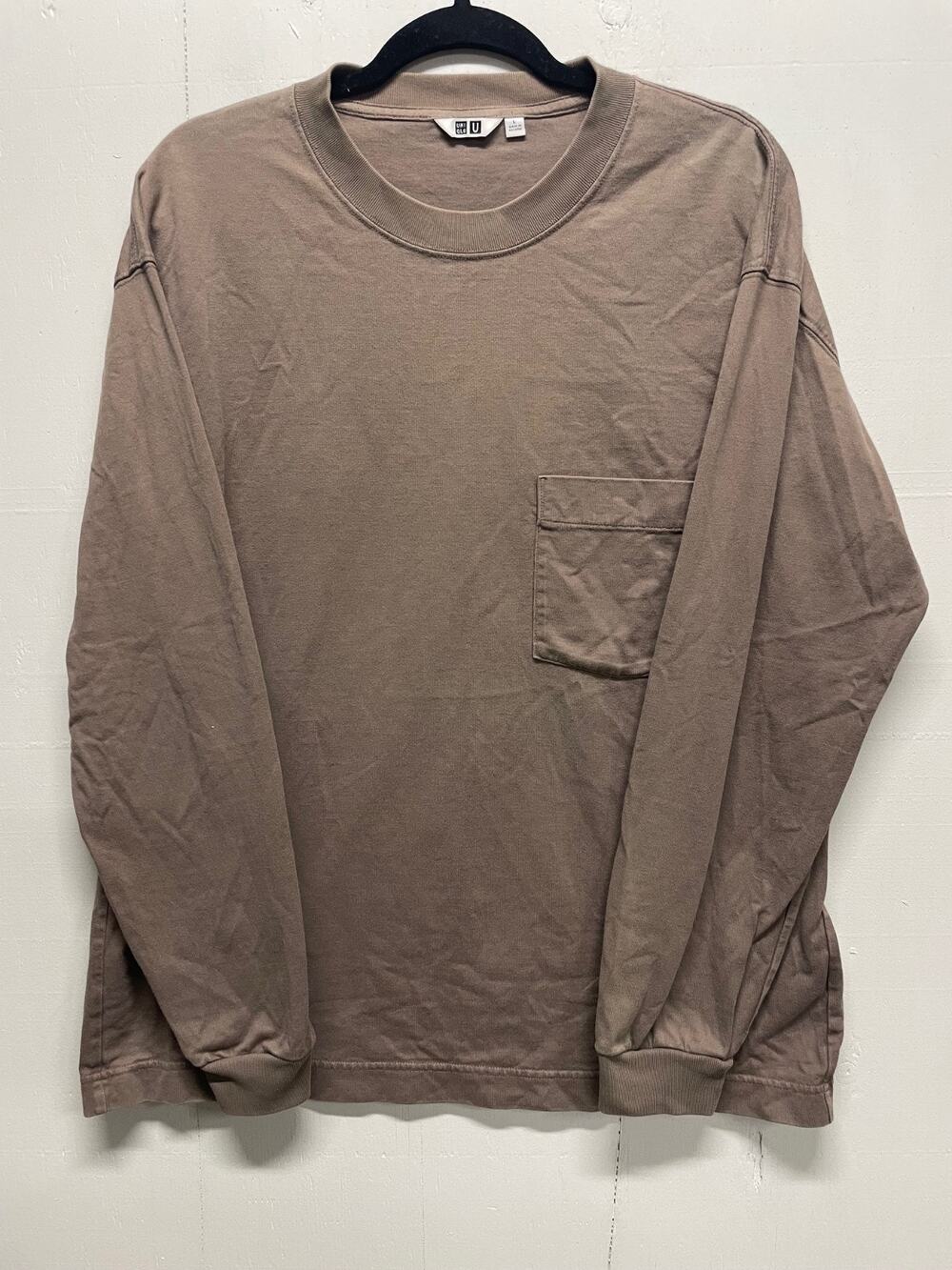 UniQLo Men's Long Sleeve Shirt Size Large Beige Pullover Tan With pocket